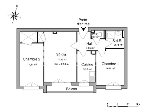 Location Appartement 3 pièces 50.54 m² - J.VALLIER-E.VARLIN-DR CALMETTE Grenoble 38000