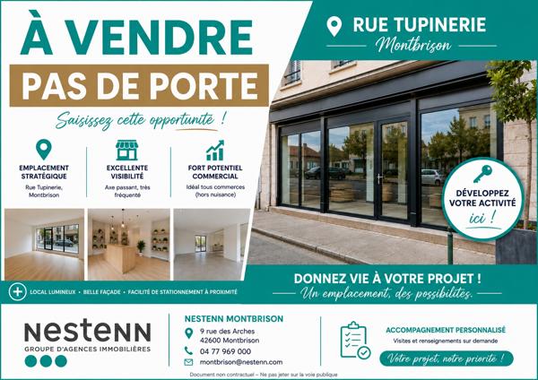 EMPLACEMENT N°1 - Cession de bail à vendre - 59 m² - Montbrison, exposition sud, vue sur rue