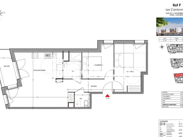 Location Appartement 3 pièces 61.34 m² - Louviers 27400