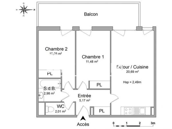 Location Appartement 3 pièces 53.2 m² - RUE DE L ABBAYE DE CITEAUX Pau 64000