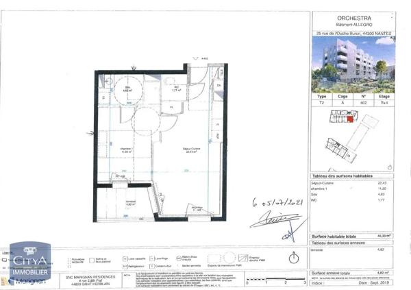 Appartement à louer 2 pièces 40.33m² Nantes (44300)
