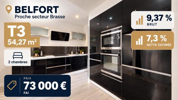 T3 54 m² – 2 chambres – Belfort proche secteur Brasse