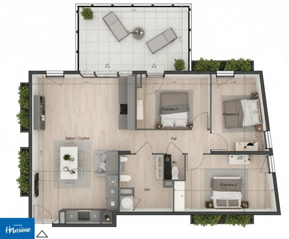 T4 de 82 m² avec terrasse de 19 m²  Sud-Est, proche espace BRASSENS Sète