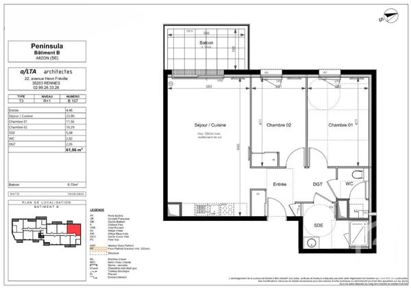 Appartement F3 à vendre  3 pièces - 61,06 m2 ARZON - 56
