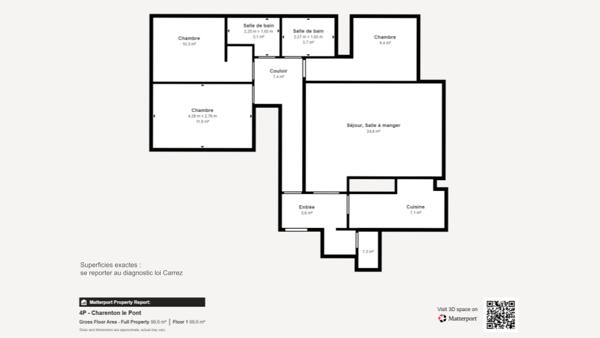 Appartement 4P / 3 chambre - 92.5m² + 16m² (2 balcons) - CHARENTON LE PONT