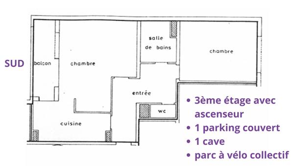 Strasbourg (67100) Neudorf - T2 58.76 m² balcon, ascenseur, parking et cave