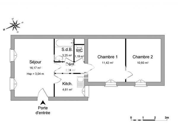 Location Appartement 3 pièces 49.48 m² - 32 RUE GRIMAUX Rochefort 17300
