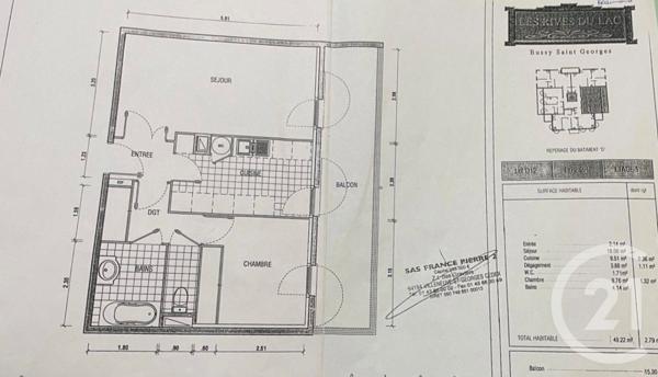 Appartement F2 à vendre  2 pièces - 49,22 m2 BUSSY ST GEORGES - 77