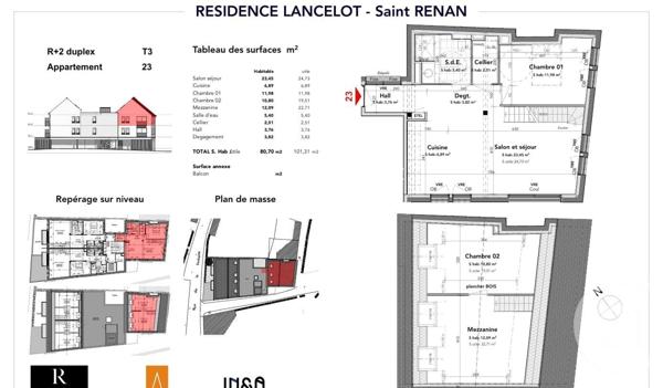 Appartement T3 à vendre  3 pièces - 80,70 m2 ST RENAN - 29