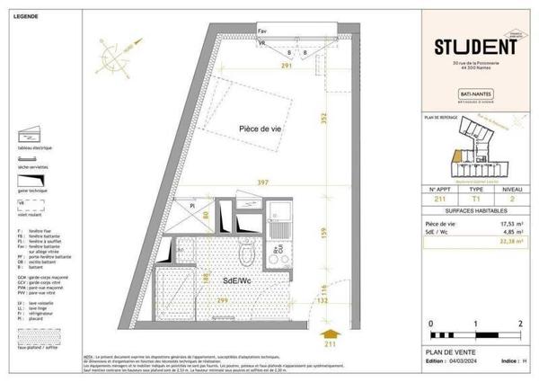 Appartement 1 pièce - 44300 Nantes -  Perverie