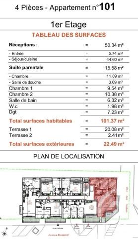Appartement T4 à vendre  4 pièces - 101,40 m2 CAGNES SUR MER - 06