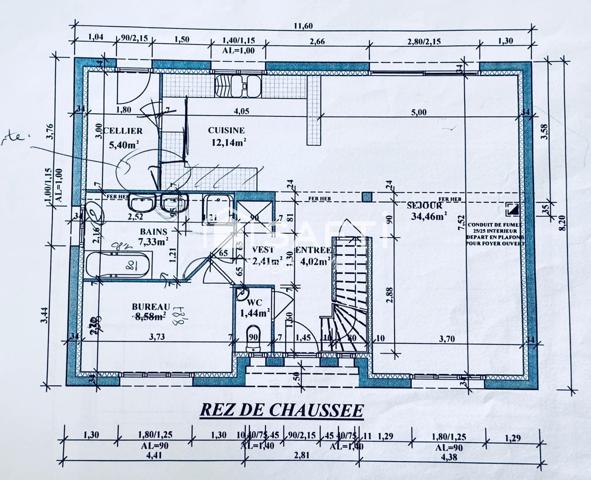 Pavillon individuel en briques sur sous-sol complet