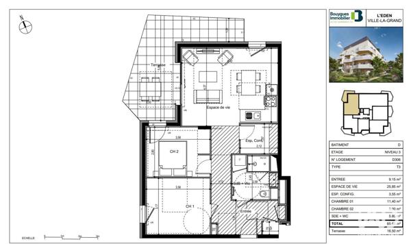 Appartement à vendre 3 pièces 65 m² Ville-la-Grand