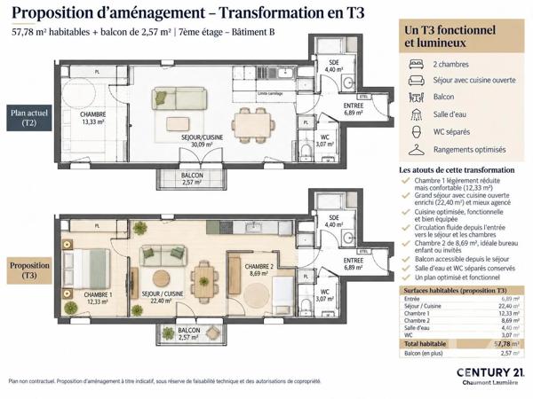 Appartement à vendre  2 pièces - 57,78 m 2   PARIS  - 75019