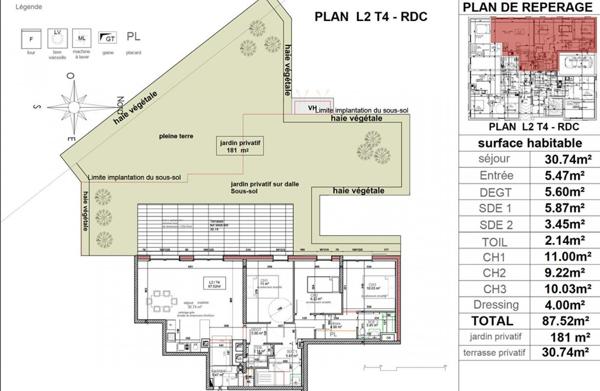 Appartement Vetraz Monthoux 4 pièce(s) 87.23 m2 + Jardin + Terrasse