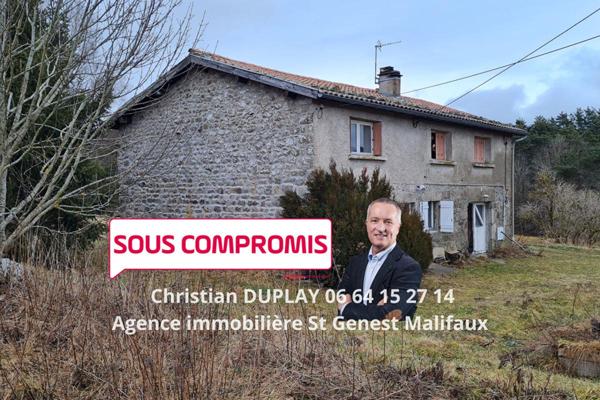 Saint Genest Malifaux 42660 fermette sur deux niveaux comprenant environ 120m² habitables et un garage sur 1,3 hectare de terrain agricole