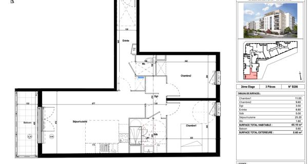 À vendre Appartement 3 pièces 65.23 m² - Drancy 93700