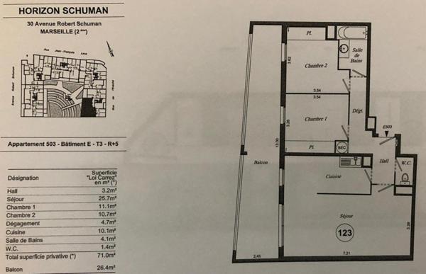 T3 avec grand balcon et parking – Marseille 2e