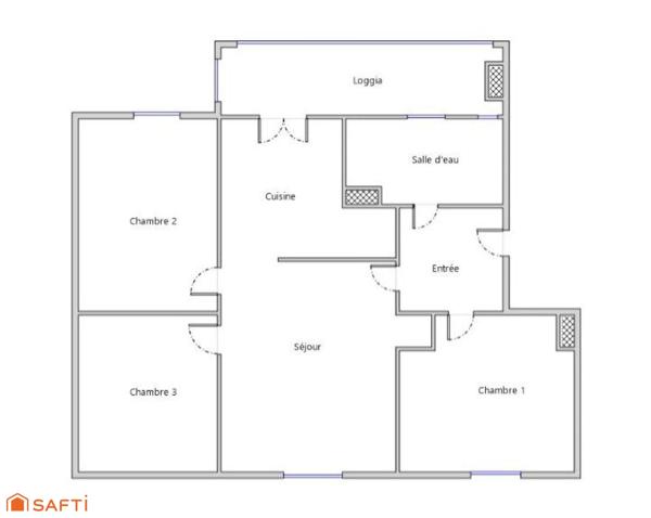 Appartement 4 pièces 60m² + loggia fermée et cave