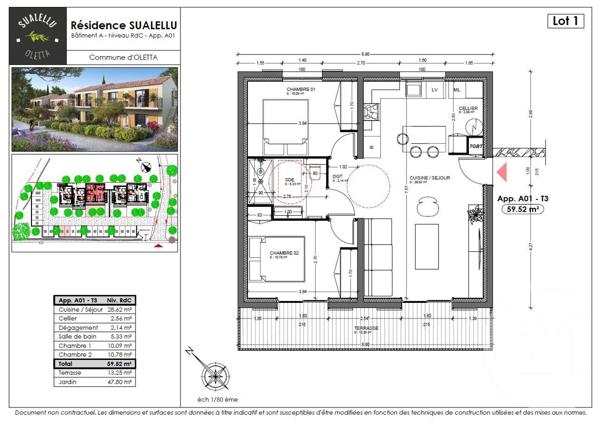 Appartement T3 à vendre  3 pièces - 59,52 m2 OLETTA - 202