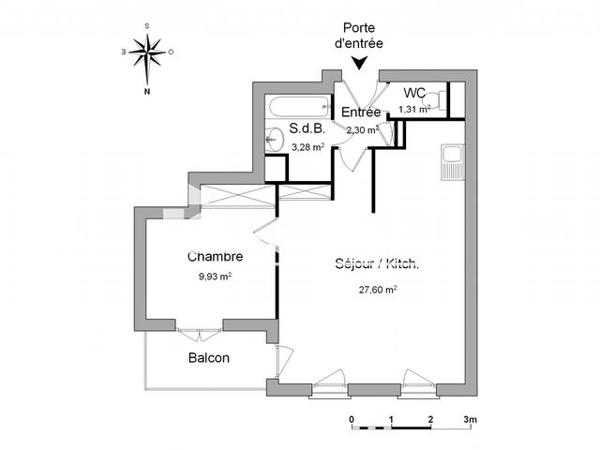 Location Appartement 2 pièces 44.42 m² - 26 RUE DE LA SOIE Bourgoin Jallieu 38300