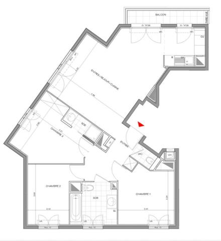 Appartement  3 chambres 85 m2 avec balcon