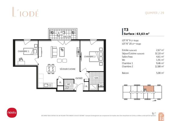 Appartement à vendre 3 pièces 64 m² Quimper