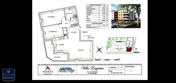 Appartement à louer 3 pièces 69.4m² Reims (51100)