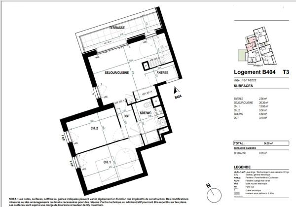Appartement de type 3 de 54,30m² avec terrasse dans le centre de St Nazaire