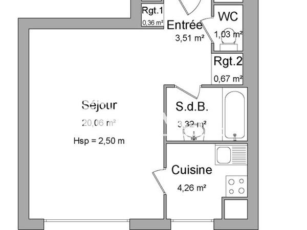 Location Studio 33.21 m² - 45 RUE CHABAUD Reims 51100