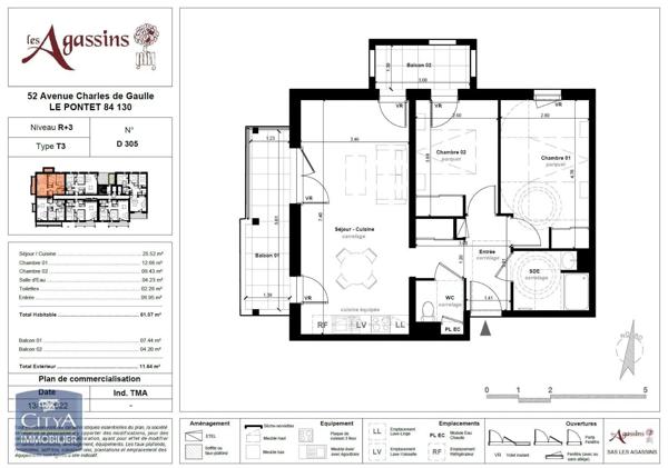 Appartement à louer 3 pièces 61.07m² Le Pontet (84130)
