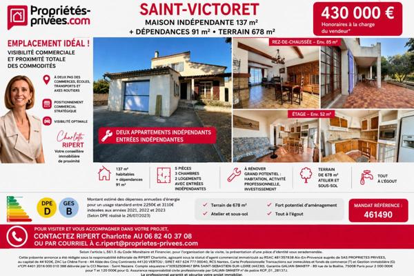 SAINT-VICTORET  Villa indépendante de 137 m² avec 91 m² de dépendances et fort potentiel