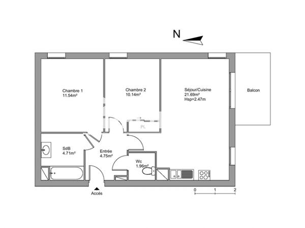 Location Appartement 3 pièces 54.79 m² - RUE GEORGES JEROME DURET Lormont 33310