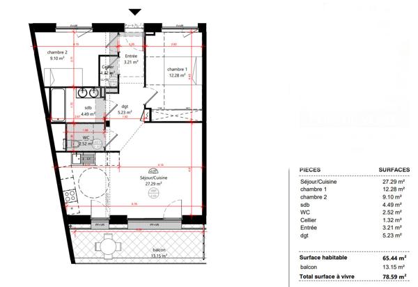 A LOUER T3 MEUBLE neuf Gare / BALCON + PARKING (chauffage eau chaude inclus)