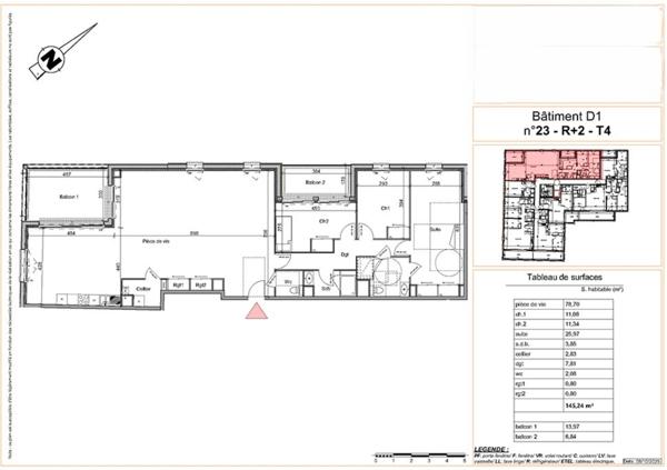 appartement T4 neuf à vendre BOIS GUILLAUME 76230, surface hab 145.24 m2 + 2 balcons 21 m2 + 2 parks