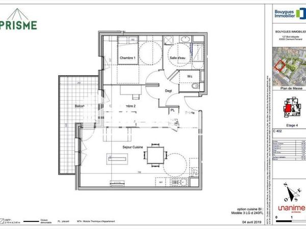 Location Appartement 3 pièces 65.04 m² - 129 BIS BOULEVARD LAFAYETTE RESIDENCE PRISME 3 APPART C302 Clermont-ferrand 63000