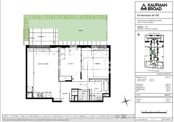 3 pièces avec balcon et 2 parkings