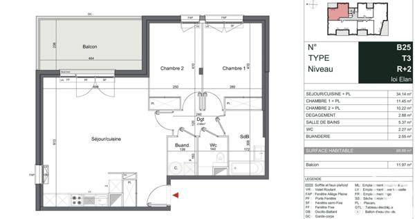 Appartement 3 pièces de 69 m² à Mérignac (33700)