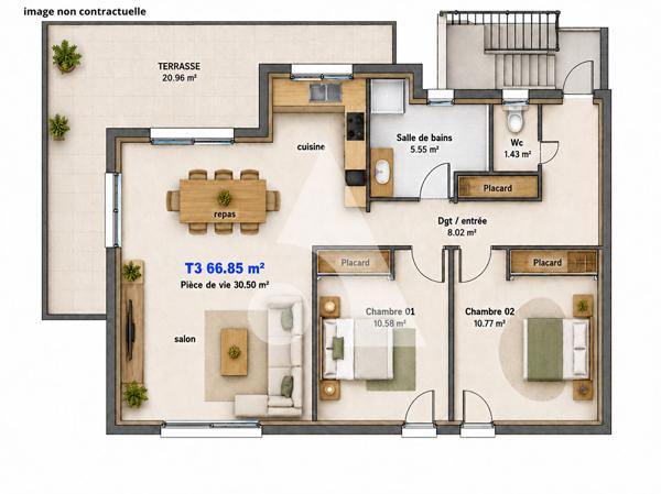 Appartement 3 pièces 66.85 m2