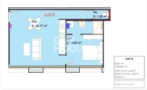 Appartement Calais 2 pièce(s) 44 m2
