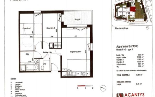 Appartement à louer    3 pièces • 58,62 m2 Blagnac