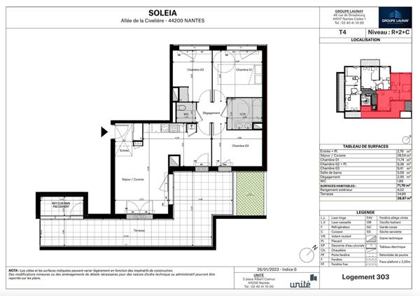 T4 nantes sud avec terrasse de 38,87 m2, parking en sous sol