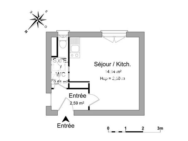 Location Studio 20.14 m² - 26 BIS CANAL ST MARTIN Rennes 35700