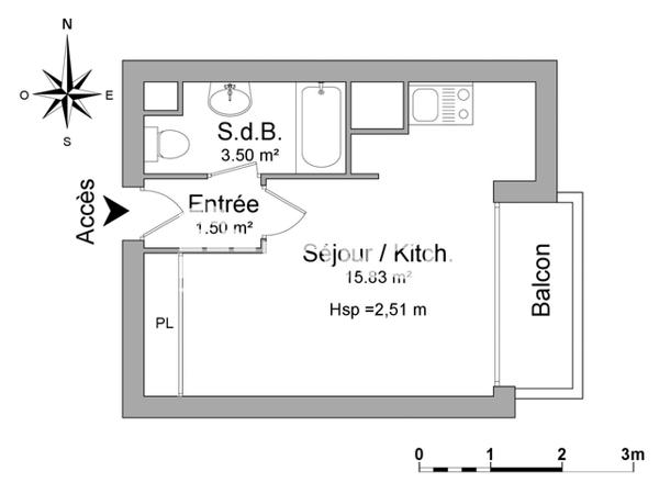 Location Studio 20.83 m² - 247 A 249, RUE DE FOUGERES Rennes 35000