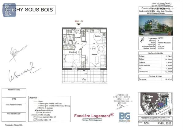 Location appartement 2 pièces de 53.6m²