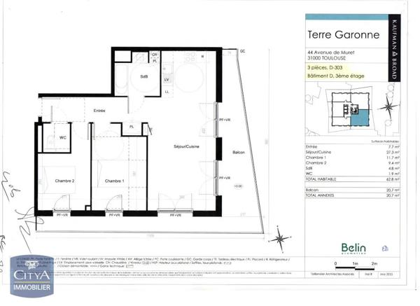 Appartement à louer 3 pièces 62.8m² Toulouse (31300)