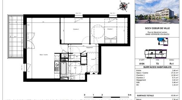 A VENDRE Appartement de type 3 en plein bourg de Saint Sylvain d'Anjou