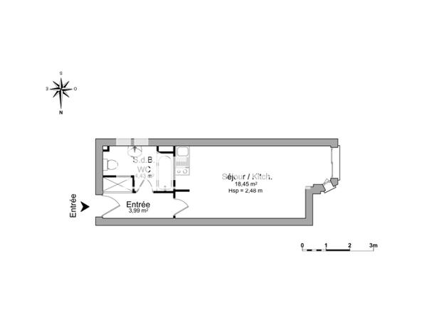 Location Studio 26.87 m² - 8 CITE D'ALETH Rennes 35000