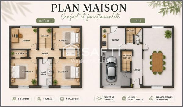 Maison de ville avec garage 105 m² – 3 chambres – Proche Belle-Isle
