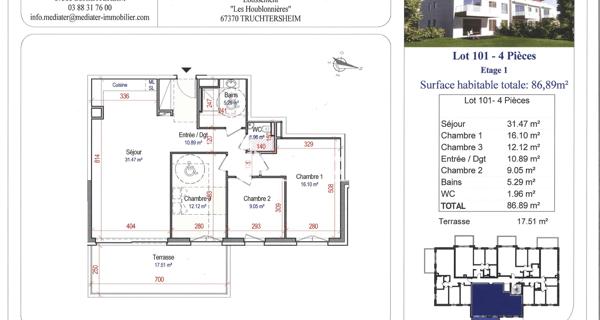 Location Appartement 4 pièces 86.89 m² - Truchtersheim 67370